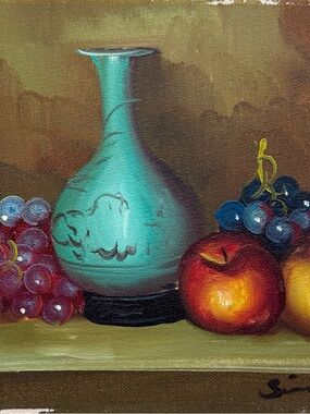 Turquoise Ceramic Vase Still Life Wall Art Print 8x10 oil on canvas